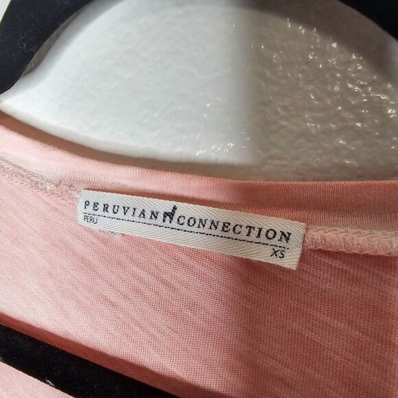 Peruvian connection  XS Peach Orange Space Dye Short Sleeve V Neck TShirt Cotton - Picture 4 of 6